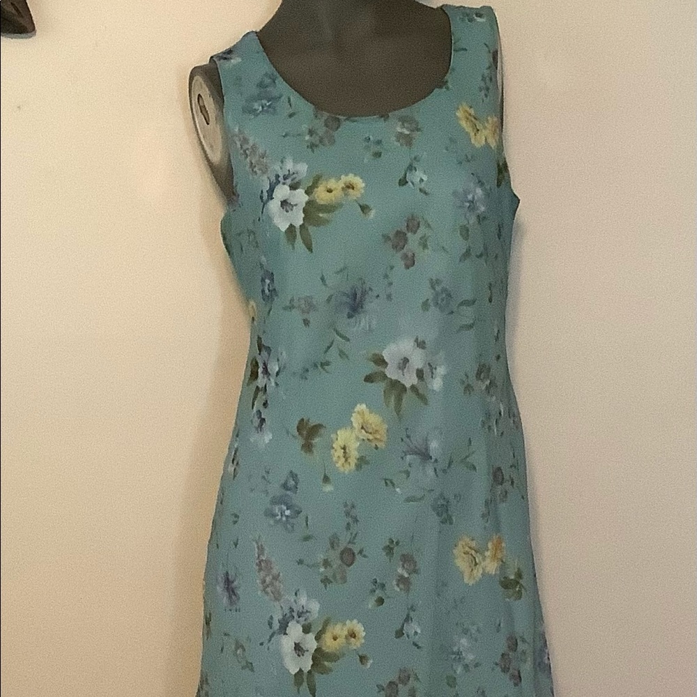 Dressbarn Women Blue Floral Sleeveless Scoop Neck Long Lined Dress 6